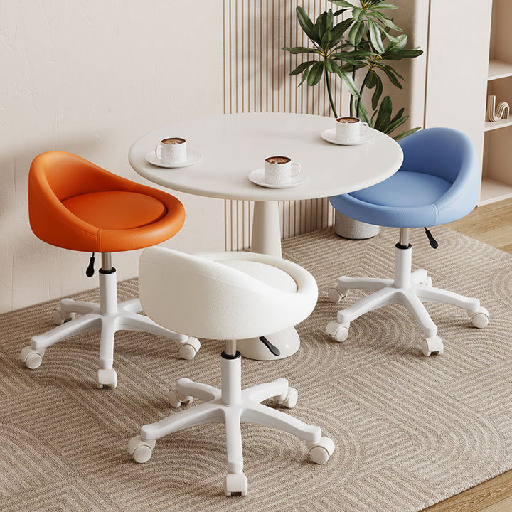 Contemporary Scandinavian Round Microfiber Leather PP Movable Height-Adjustable Vanity Stool For Bedroom