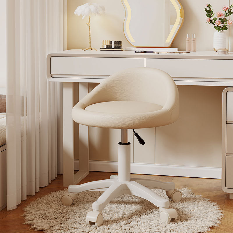 Casual Ivory Vanity Stool with Flexible Height, Rotatable Wheels, Upholstered Seat with Back, Beige Casual Ivory Vanity Stool with Flexible Height, Rotatable Wheels, Upholstered Seat with Back, Beige