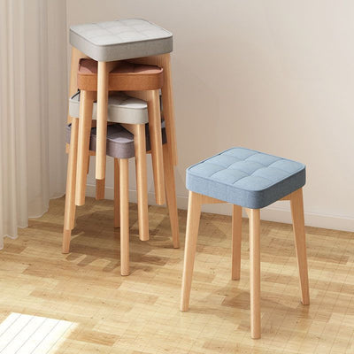 Modern Minimalist Square Beech Wood Solid Wood Tech Fabric Stackable Stool For Living Room