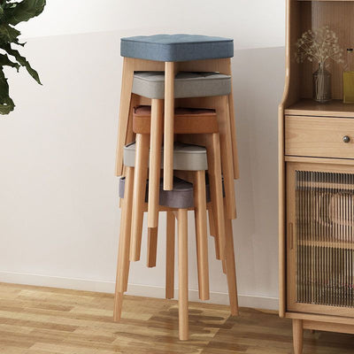 Modern Minimalist Square Beech Wood Solid Wood Tech Fabric Stackable Stool For Living Room