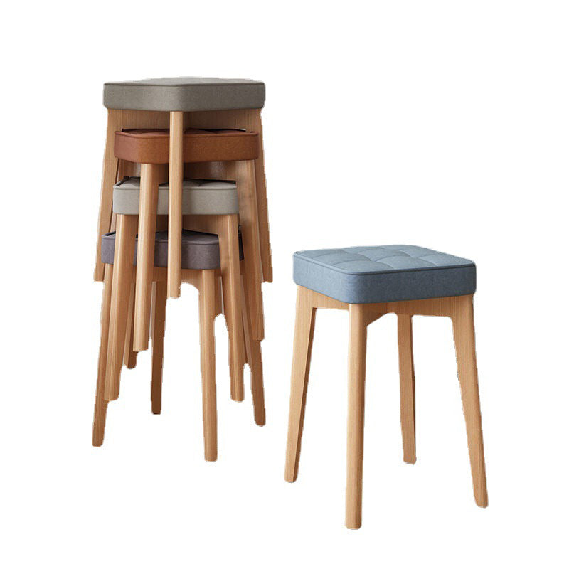 Modern Minimalist Square Beech Wood Solid Wood Tech Fabric Stackable Stool For Living Room