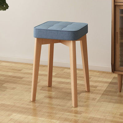 Modern Minimalist Square Beech Wood Solid Wood Tech Fabric Stackable Stool For Living Room