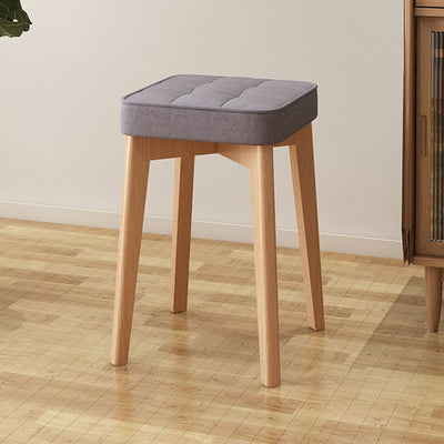 Modern Minimalist Square Beech Wood Solid Wood Tech Fabric Stackable Stool For Living Room