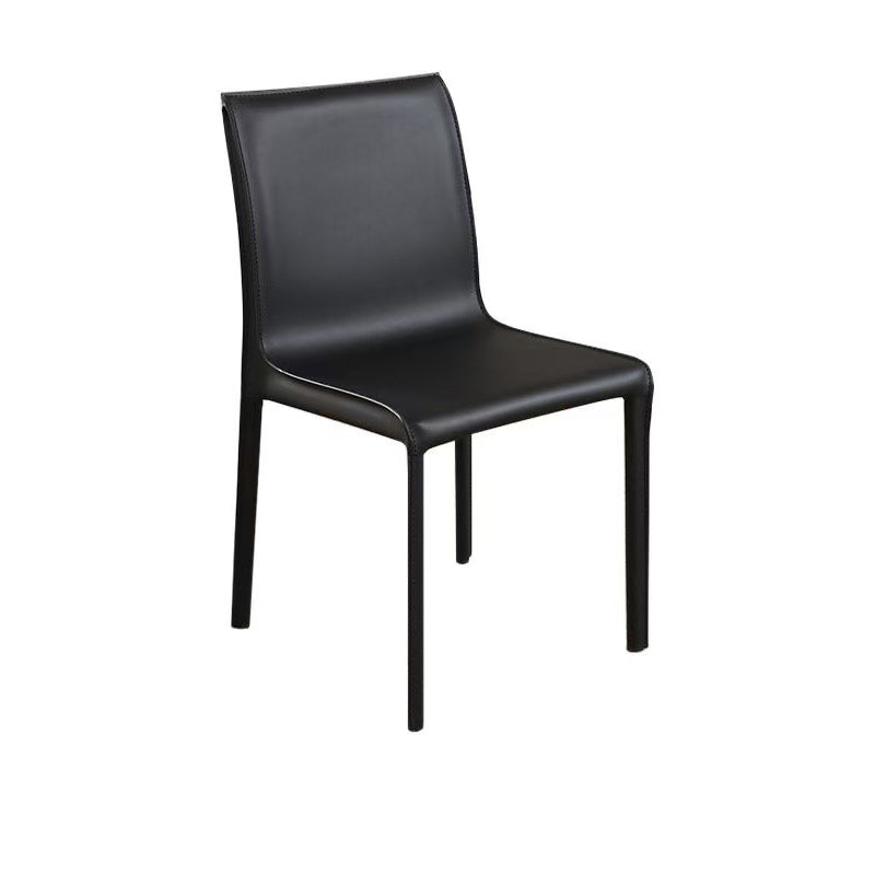 Modern Minimalist Square Saddle Leather Multi-Layer Solid Wood Panel Carbon Steel Backrest Dining Chair For Dining Room