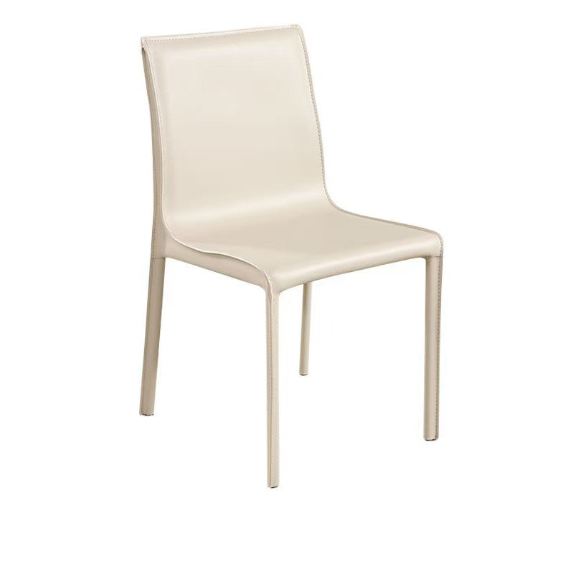 Modern Minimalist Square Saddle Leather Multi-Layer Solid Wood Panel Carbon Steel Backrest Dining Chair For Dining Room