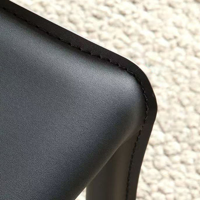 Modern Minimalist Square Saddle Leather Multi-Layer Solid Wood Panel Carbon Steel Backrest Dining Chair For Dining Room