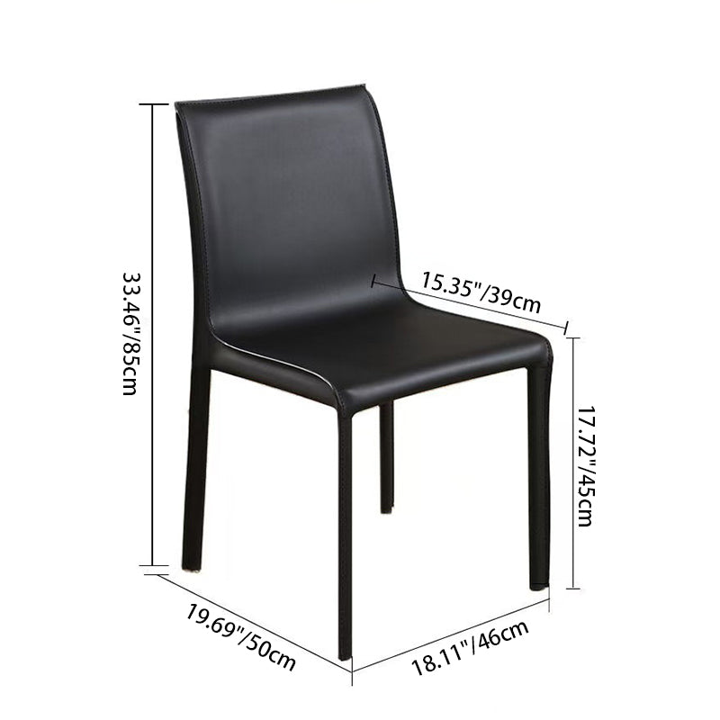 Modern Minimalist Square Saddle Leather Multi-Layer Solid Wood Panel Carbon Steel Backrest Dining Chair For Dining Room