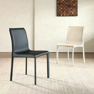 Modern Minimalist Square Saddle Leather Multi-Layer Solid Wood Panel Carbon Steel Backrest Dining Chair For Dining Room
