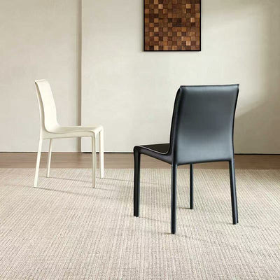 Modern Minimalist Square Saddle Leather Multi-Layer Solid Wood Panel Carbon Steel Backrest Dining Chair For Dining Room