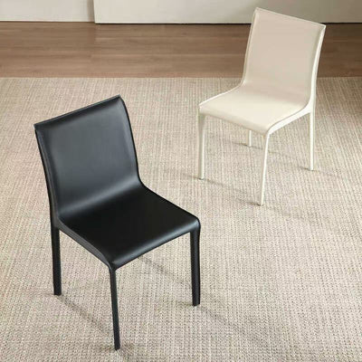 Modern Minimalist Square Saddle Leather Multi-Layer Solid Wood Panel Carbon Steel Backrest Dining Chair For Dining Room