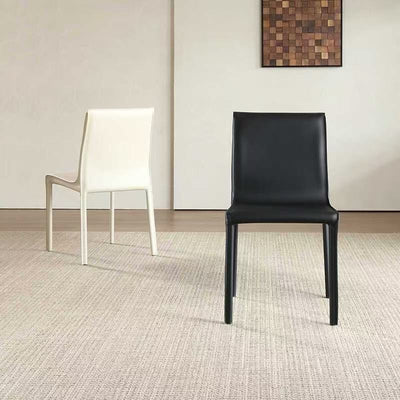 Modern Minimalist Square Saddle Leather Multi-Layer Solid Wood Panel Carbon Steel Backrest Dining Chair For Dining Room