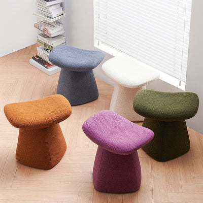 Contemporary Scandinavian Square Faux Shearling Multi-Layer Solid Wood Panel Kids Low Stool For Living Room