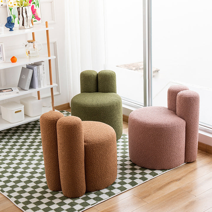 Contemporary Scandinavian Round Fleece Pine Wood Backrest Accent Chair For Living Room