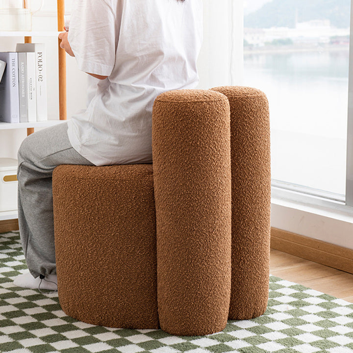 Contemporary Scandinavian Round Fleece Pine Wood Backrest Accent Chair For Living Room