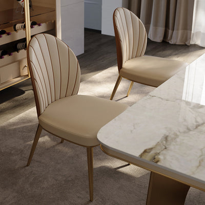 Contemporary Luxury Fan-Shaped Microfiber Leather Stainless Steel Backrest Dining Chair For Dining Room