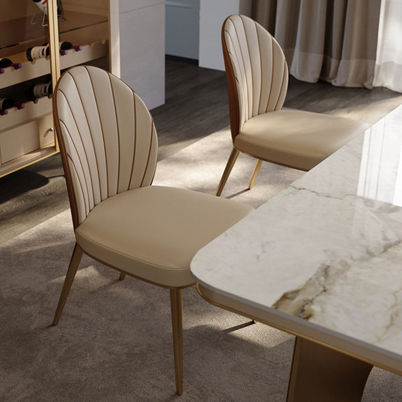 Contemporary Luxury Fan-Shaped Microfiber Leather Stainless Steel Backrest Dining Chair For Dining Room