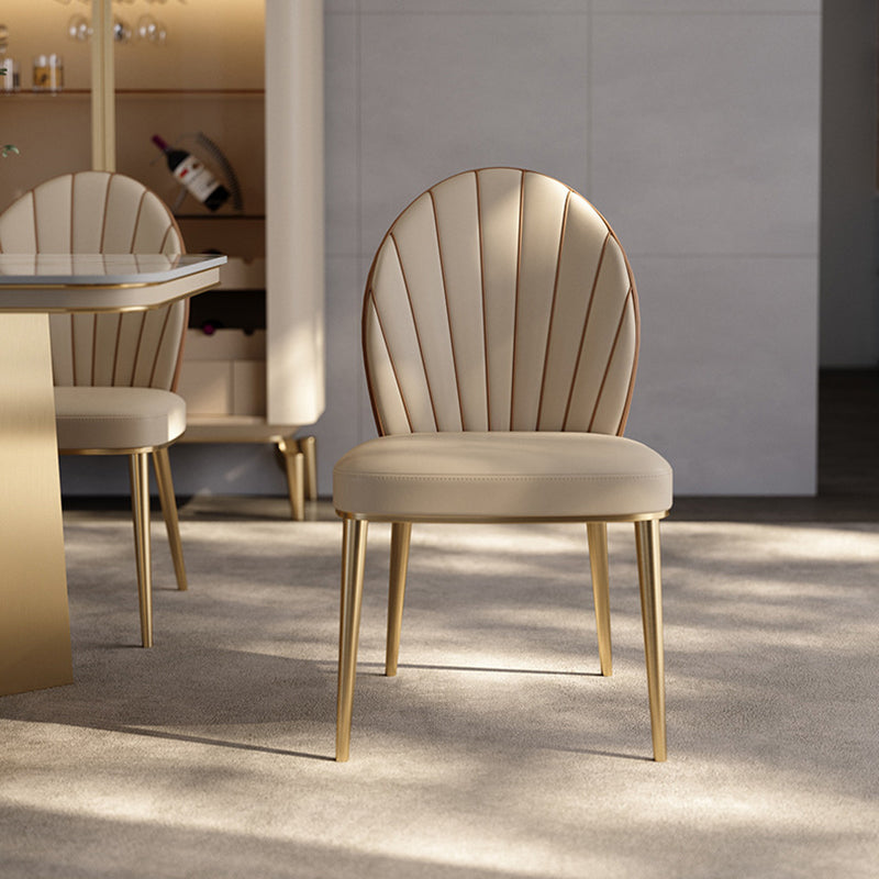 Contemporary Luxury Fan-Shaped Microfiber Leather Stainless Steel Backrest Dining Chair For Dining Room