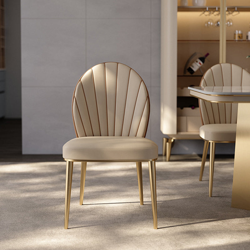 Contemporary Luxury Fan-Shaped Microfiber Leather Stainless Steel Backrest Dining Chair For Dining Room
