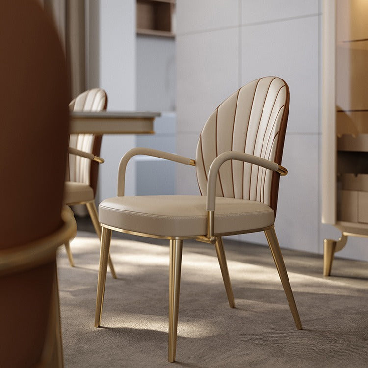 Contemporary Luxury Fan-Shaped Microfiber Leather Stainless Steel Backrest Dining Chair For Dining Room