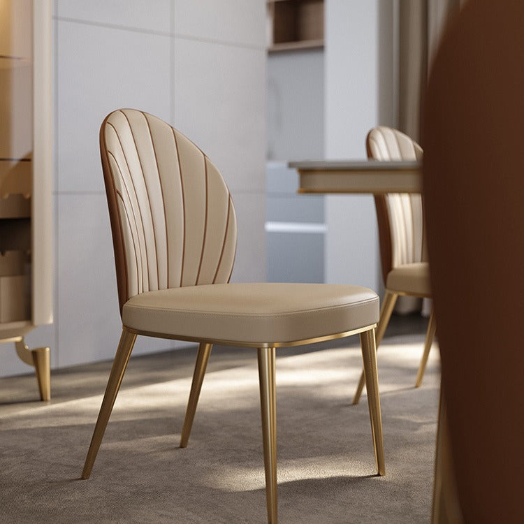 Contemporary Luxury Fan-Shaped Microfiber Leather Stainless Steel Backrest Dining Chair For Dining Room