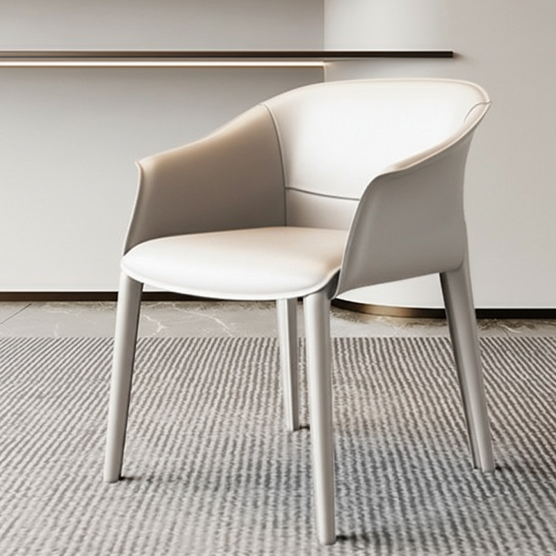 Modern Luxury Square Saddle Leather Carbon Steel Backrest Armrest Dining Chair For Dining Room