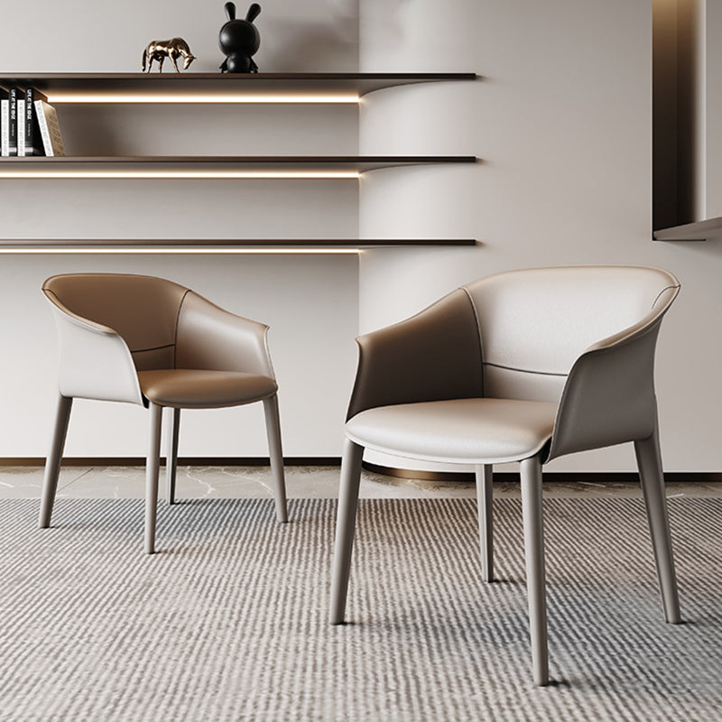 Modern Luxury Square Saddle Leather Carbon Steel Backrest Armrest Dining Chair For Dining Room