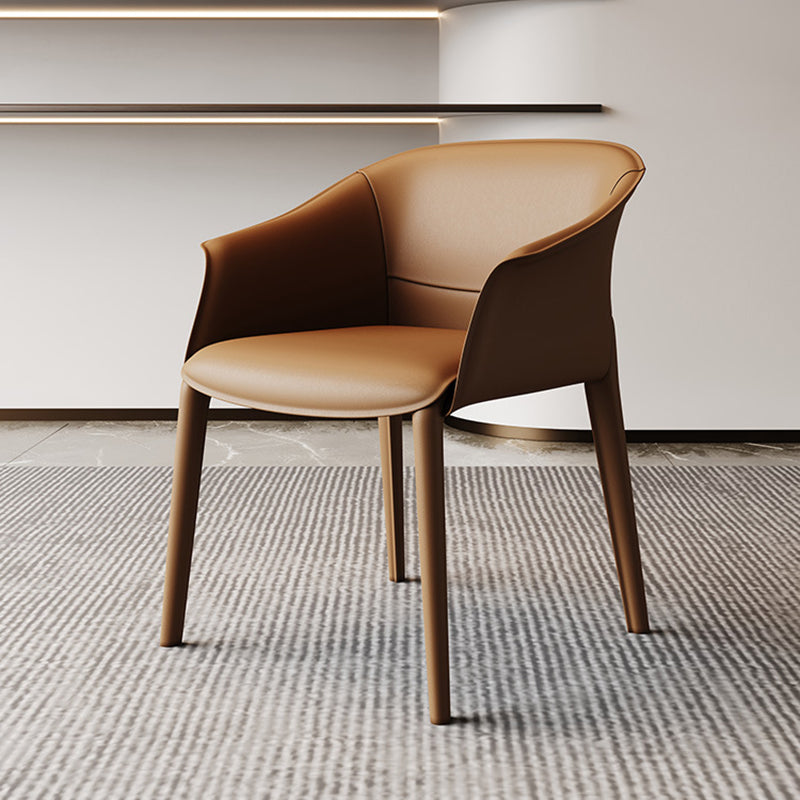 Modern Luxury Square Saddle Leather Carbon Steel Backrest Armrest Dining Chair For Dining Room