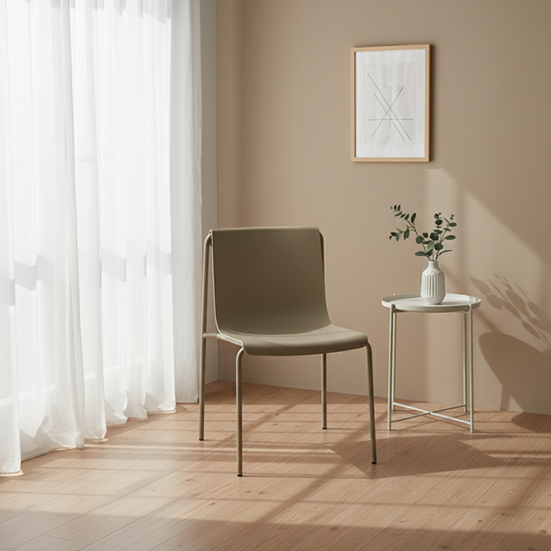 Contemporary Scandinavian Square PP Iron Stackable Backrest Dining Chair For Dining Room