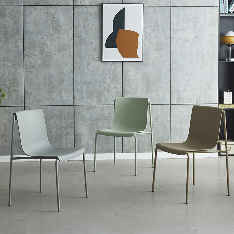 Contemporary Scandinavian Square PP Iron Stackable Backrest Dining Chair For Dining Room