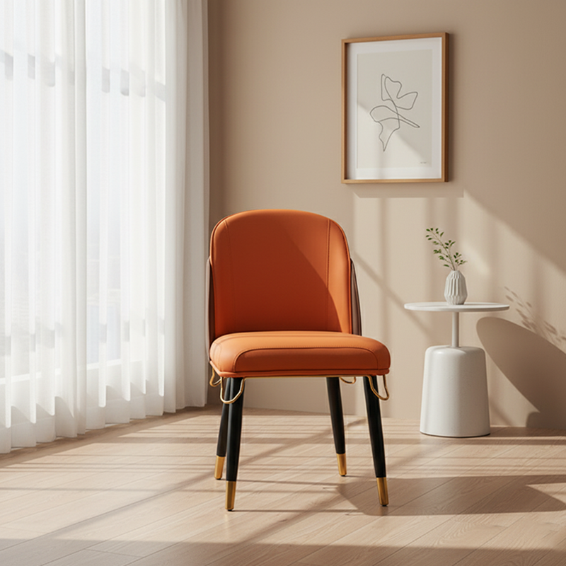 Modern Luxury Square High-Quality Faux Leather Carbon Steel Backrest Dining Chair For Dining Room