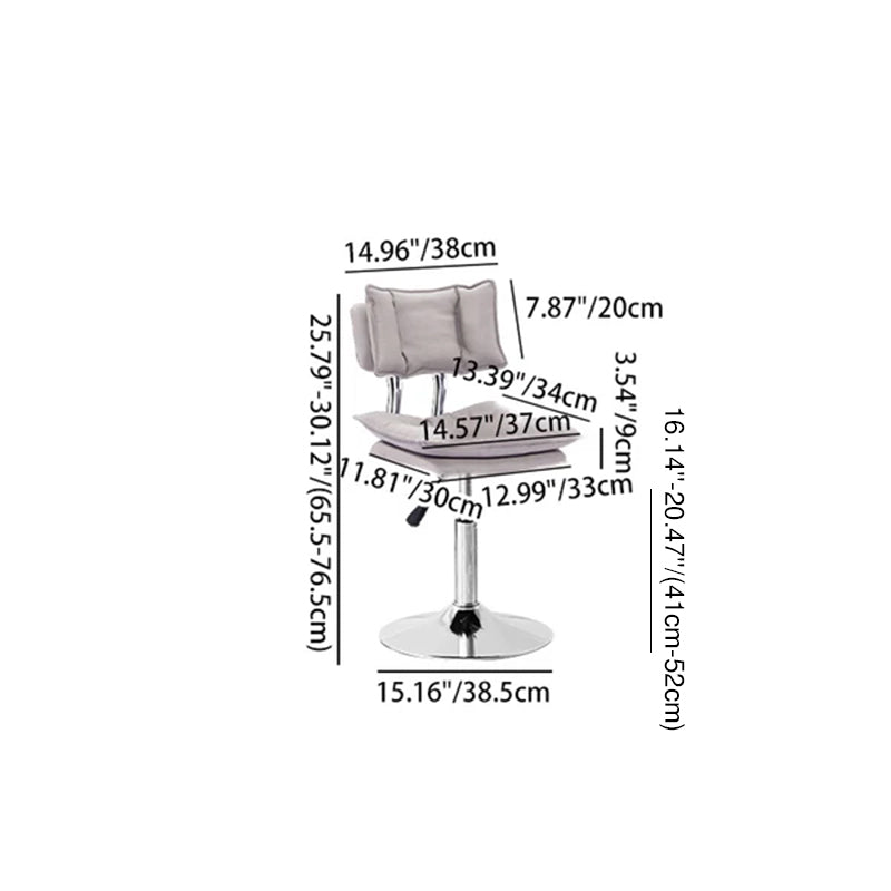 كرسي بار دوار بقاعدة معدنية من الجلد الصناعي بتصميم بسيط عصري قابل لتعديل الارتفاع مع مسند ظهر ومسند قدم لغرفة الطعام 