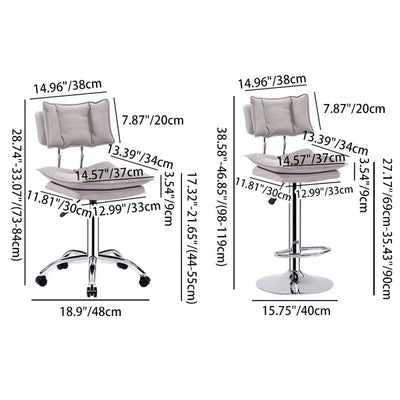 كرسي بار دوار بقاعدة معدنية من الجلد الصناعي بتصميم بسيط عصري قابل لتعديل الارتفاع مع مسند ظهر ومسند قدم لغرفة الطعام 