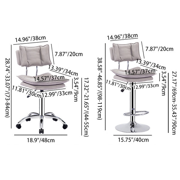 كرسي بار دوار بقاعدة معدنية من الجلد الصناعي بتصميم بسيط عصري قابل لتعديل الارتفاع مع مسند ظهر ومسند قدم لغرفة الطعام 