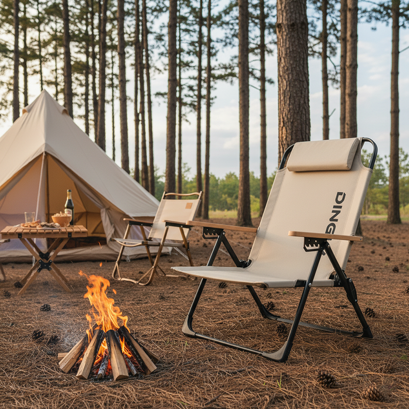 Zeitgenössischer Einfachheit Doppelschicht Oxford-Gewebe Klappbarer Campingstuhl Verstellbare Rückenlehne Harz-Armlehne Für Außenbereich Terrasse 
