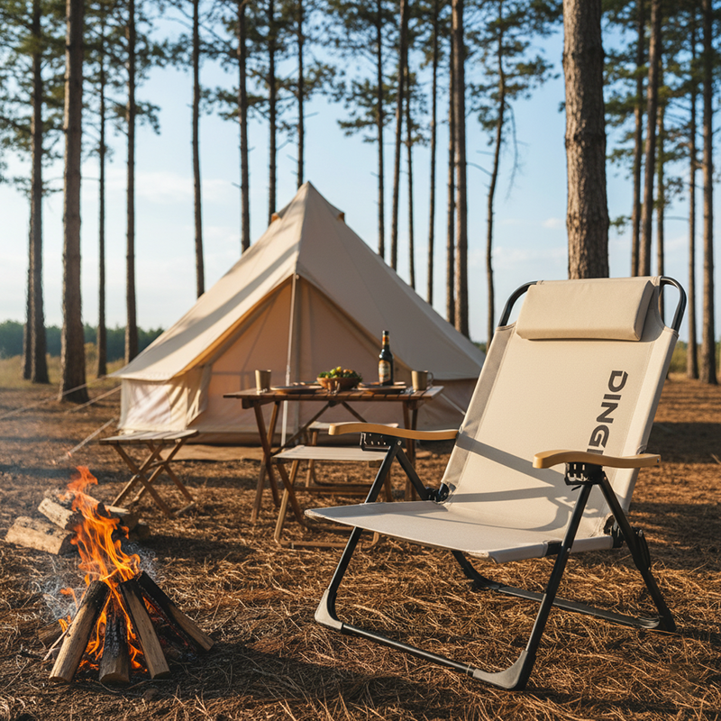 Zeitgenössischer Einfachheit Doppelschicht Oxford-Gewebe Klappbarer Campingstuhl Verstellbare Rückenlehne Harz-Armlehne Für Außenbereich Terrasse 