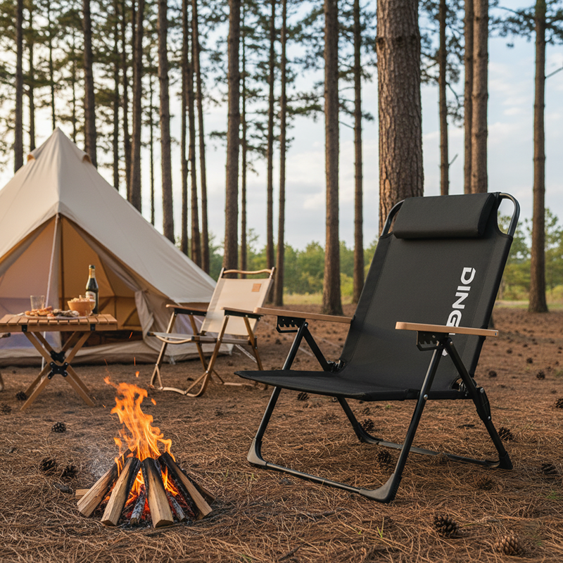 Zeitgenössischer Einfachheit Doppelschicht Oxford-Gewebe Klappbarer Campingstuhl Verstellbare Rückenlehne Harz-Armlehne Für Außenbereich Terrasse 