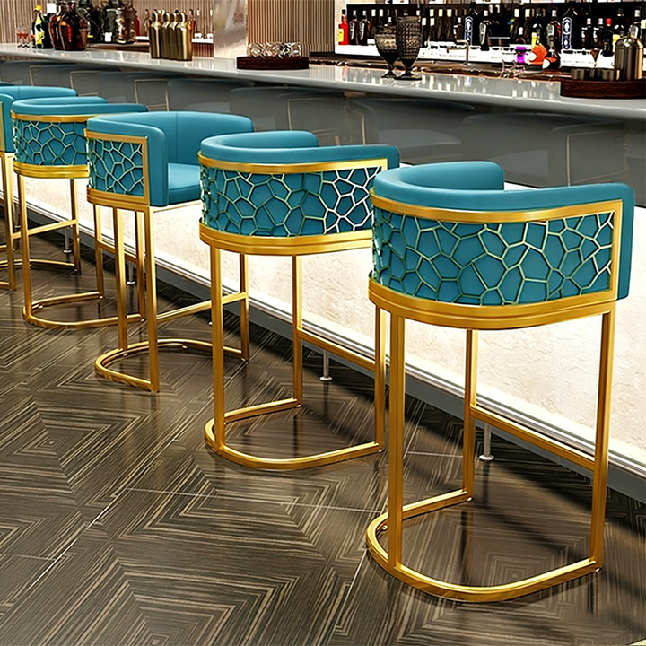 Contemporary Luxury Arc PU Leather Upholstered Metal Bar Stool Backrest Footrest For Dining Room