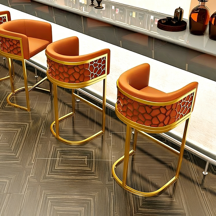 Contemporary Luxury Arc PU Leather Upholstered Metal Bar Stool Backrest Footrest For Dining Room