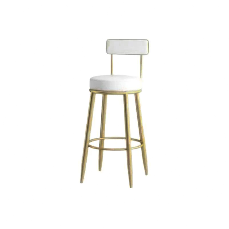 Tabouret de bar en fer avec dossier et repose-pieds en cuir PU rond nordique contemporain en cuir microfibre cuir véritable meilleur matériau cuir véritable pour salle à manger 