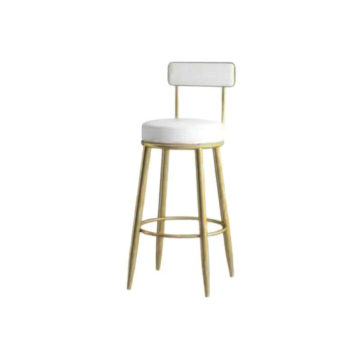 Tabouret de bar en fer avec dossier et repose-pieds en cuir PU rond nordique contemporain en cuir microfibre cuir véritable meilleur matériau cuir véritable pour salle à manger 