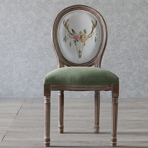 Chaise de salle à manger en tissu de velours avec cadre en bois incurvé européen traditionnel et vieilli, dossier rond pour salle à manger 