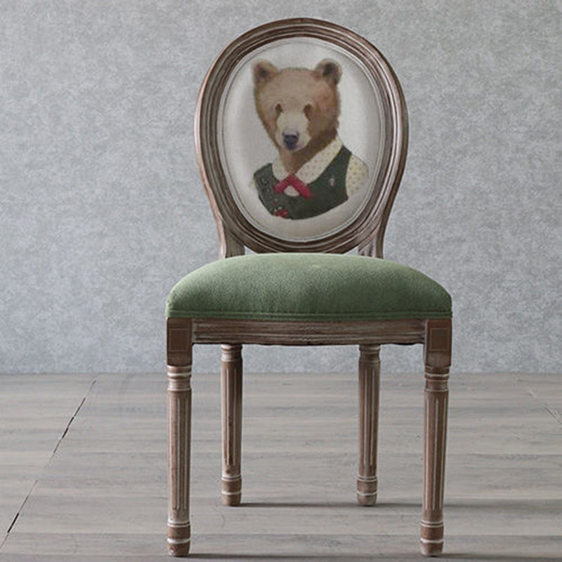 Chaise de salle à manger en tissu de velours avec cadre en bois incurvé européen traditionnel et vieilli, dossier rond pour salle à manger 