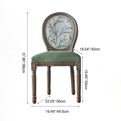 كرسي طعام من القماش المخملي بإطار خشبي منحني تقليدي أوروبي مستهلك بمظهر قديم مع ظهر مستدير لغرفة الطعام 