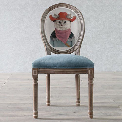 Chaise de salle à manger en tissu de velours avec cadre en bois incurvé européen traditionnel et vieilli, dossier rond pour salle à manger 