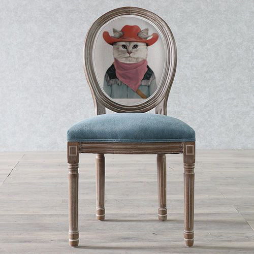 Chaise de salle à manger en tissu de velours avec cadre en bois incurvé européen traditionnel et vieilli, dossier rond pour salle à manger 