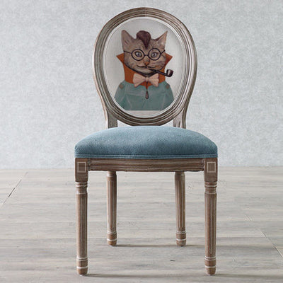 Chaise de salle à manger en tissu de velours avec cadre en bois incurvé européen traditionnel et vieilli, dossier rond pour salle à manger 