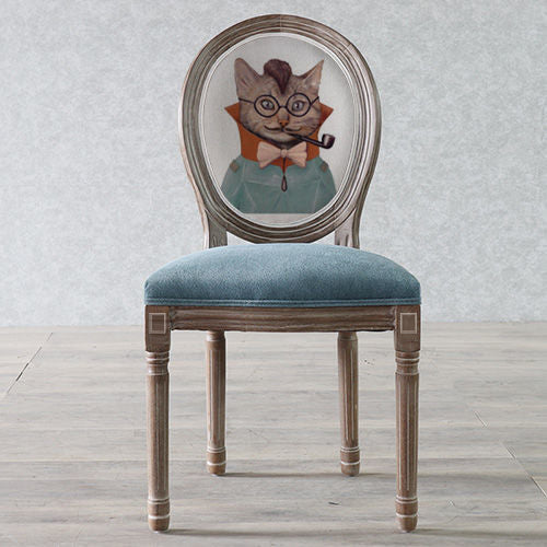 Chaise de salle à manger en tissu de velours avec cadre en bois incurvé européen traditionnel et vieilli, dossier rond pour salle à manger 