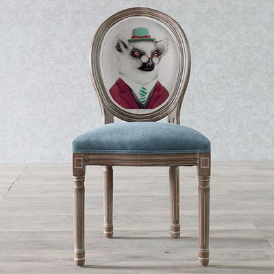 Chaise de salle à manger en tissu de velours avec cadre en bois incurvé européen traditionnel et vieilli, dossier rond pour salle à manger 