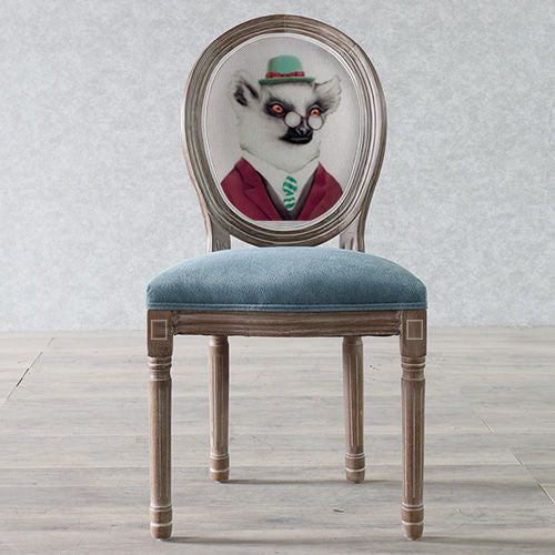 Chaise de salle à manger en tissu de velours avec cadre en bois incurvé européen traditionnel et vieilli, dossier rond pour salle à manger 