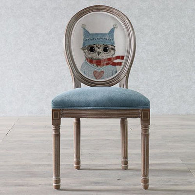 Chaise de salle à manger en tissu de velours avec cadre en bois incurvé européen traditionnel et vieilli, dossier rond pour salle à manger 